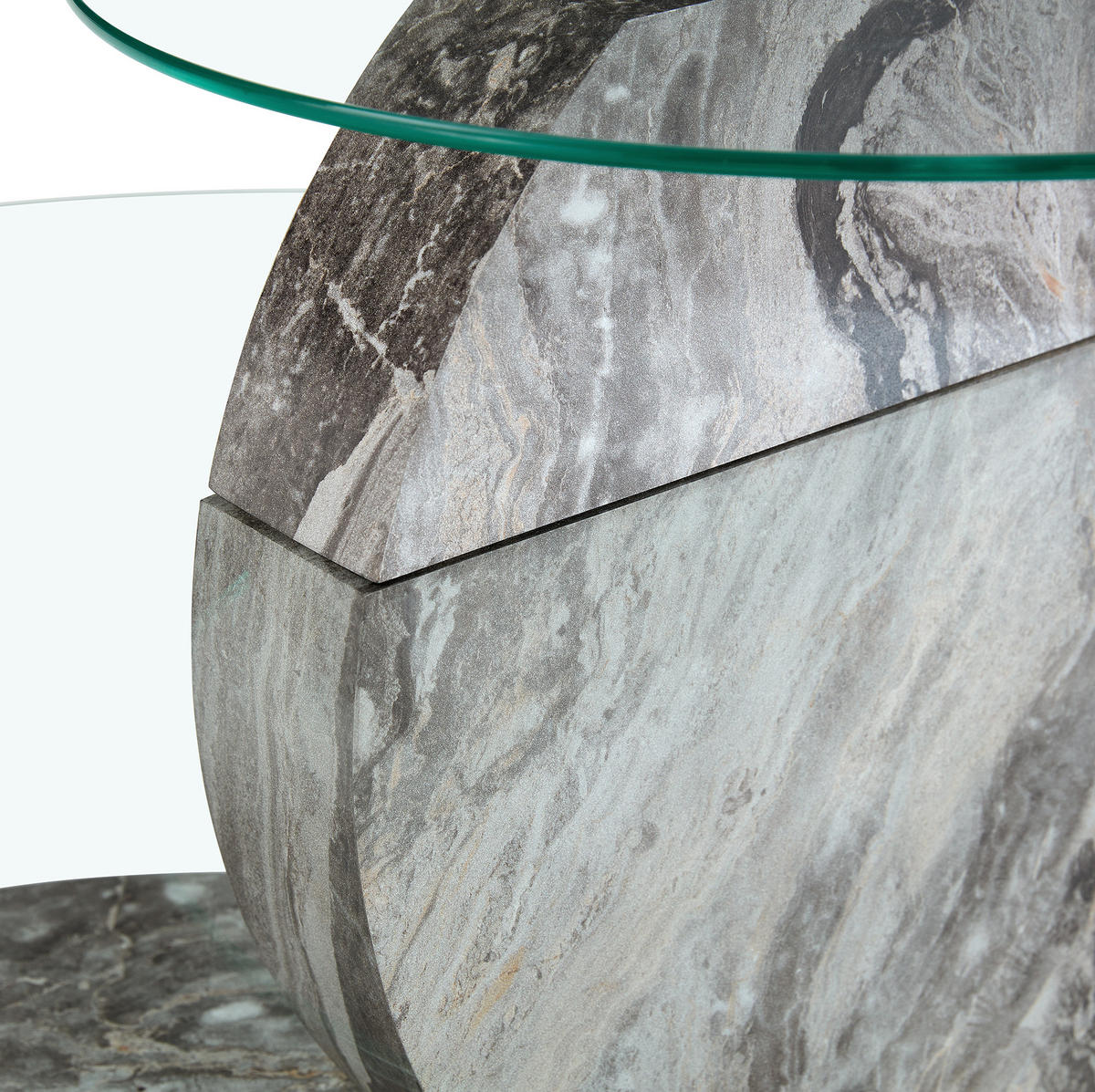 COUCHTISCH aus Sicherheitsglas und MDF 70x70x44 in Grau/Transparent mit 2 Ebenen in Marmoroptik - Grau, Glas (70/70/44cm) - IVMEU