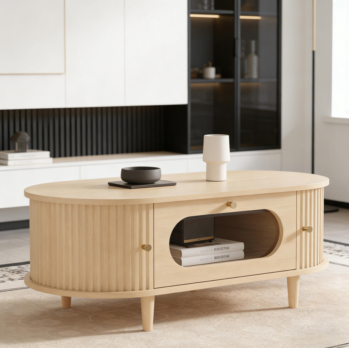 KONFERENČNÍ stolek 100/50/36 cm dubová barva z MDF se zásuvkou a roletovými dvířky - barva dubu, kompozitní dřevo (100/50/36cm) - OKWISH