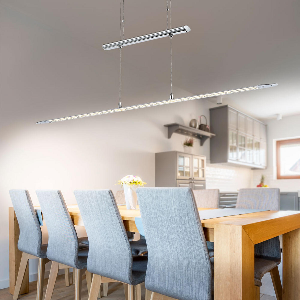 LED HÄNGELEUCHTE Chrom Silber höhenverstellbar - Silberfarben, Metall (92.5/7/150cm) - Globo Lighting