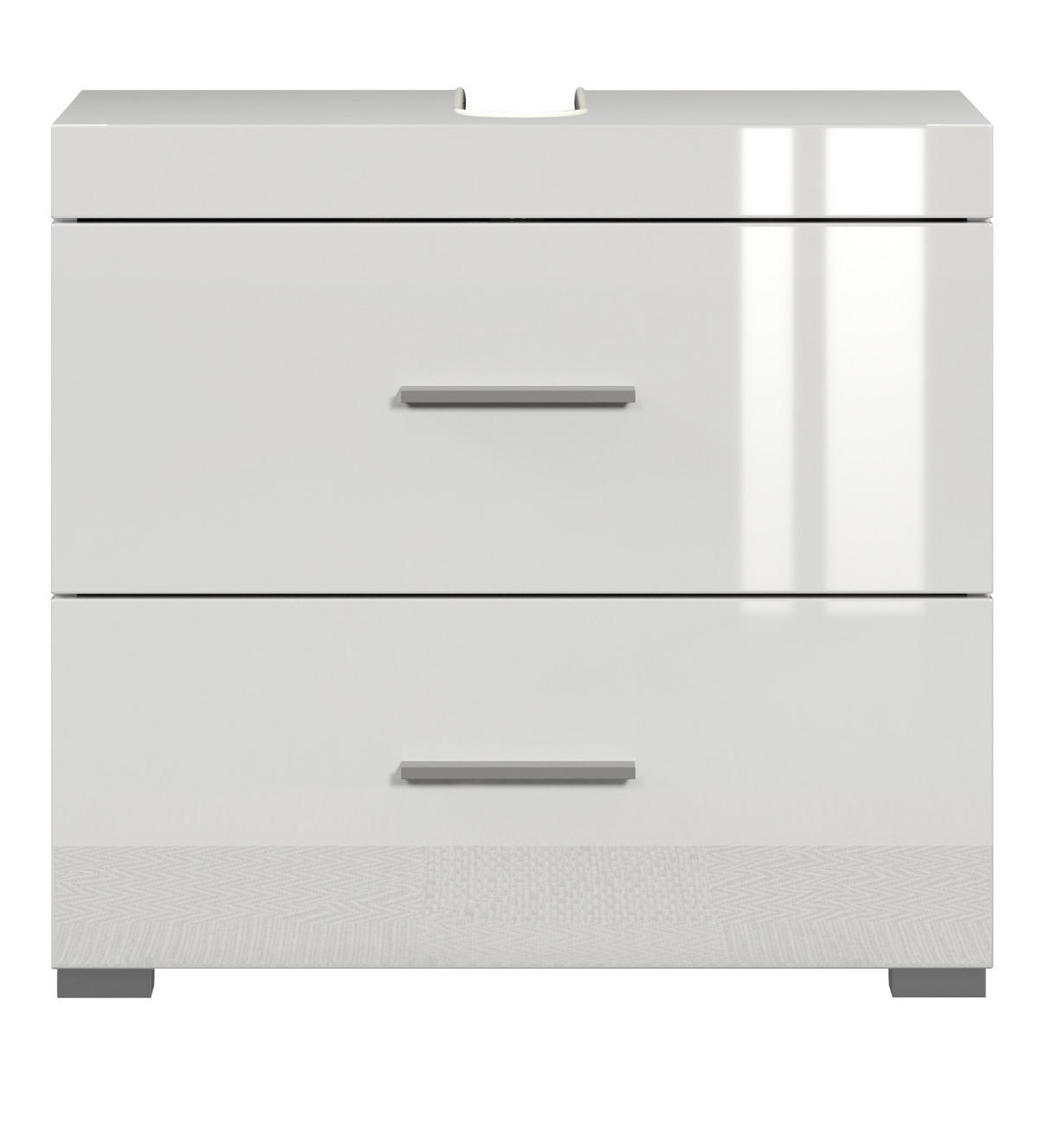 WASCHBECKENUNTERSCHRANK weiß Hochglanz 60 cm, Badschrank mit Schubladen - Weiß Hochglanz/Alufarben, Holzwerkstoff/Kunststoff (60/56/34cm) - Top.Furn