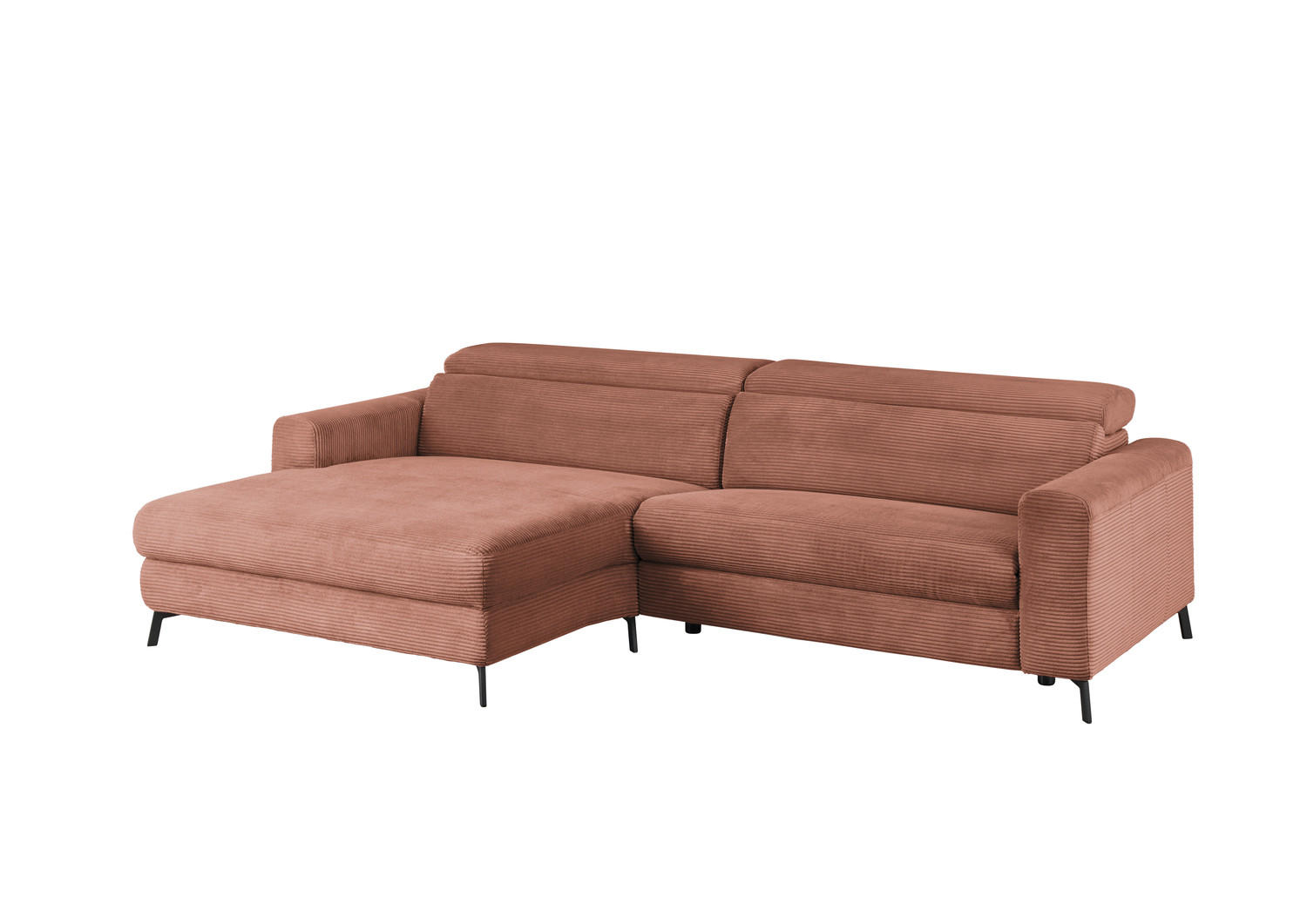 ECKSOFA LAISKA Braun Cord - Dunkelbraun/Schwarz, Textil/Metall (282/177cm) - KAWOLA