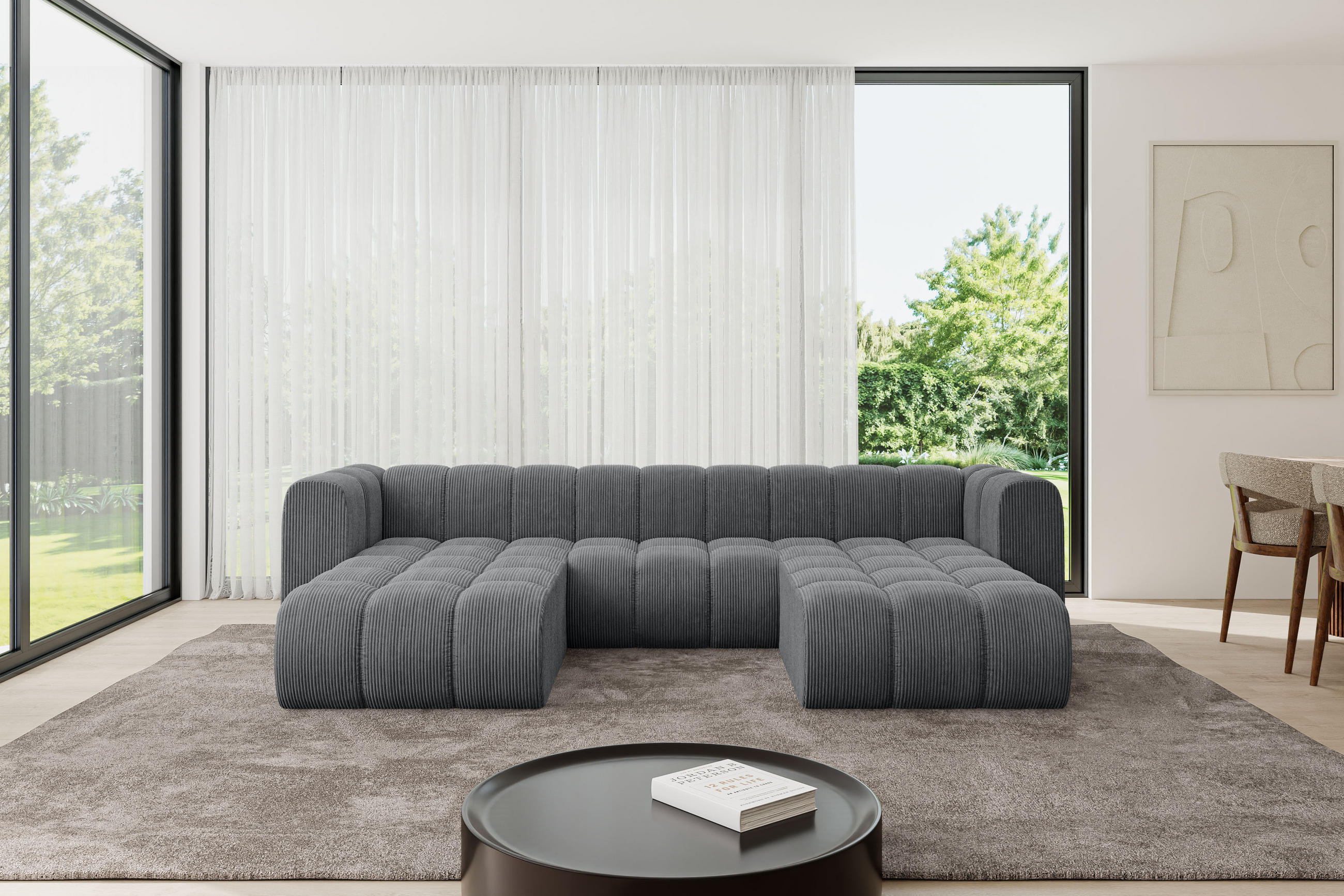 WOHNLANDSCHAFT modulares Sofa Joren-U1 - 319x177x70 cm Dunkelgrau - Dunkelgrau, Holzwerkstoff/Textil (319/70/177cm) - ALTDECOR
