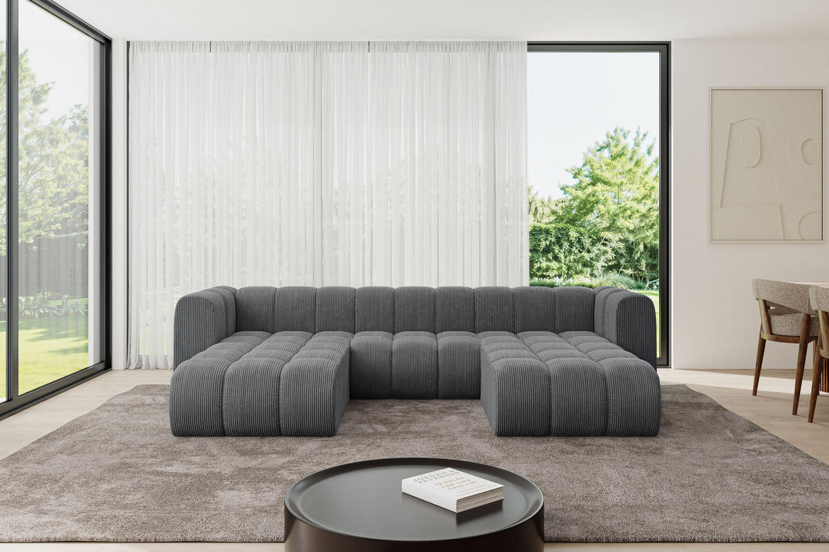 WOHNLANDSCHAFT modulares Sofa Joren-U1 - 319x177x70 cm Dunkelgrau - Dunkelgrau, Holzwerkstoff/Textil (319/70/177cm) - ALTDECOR