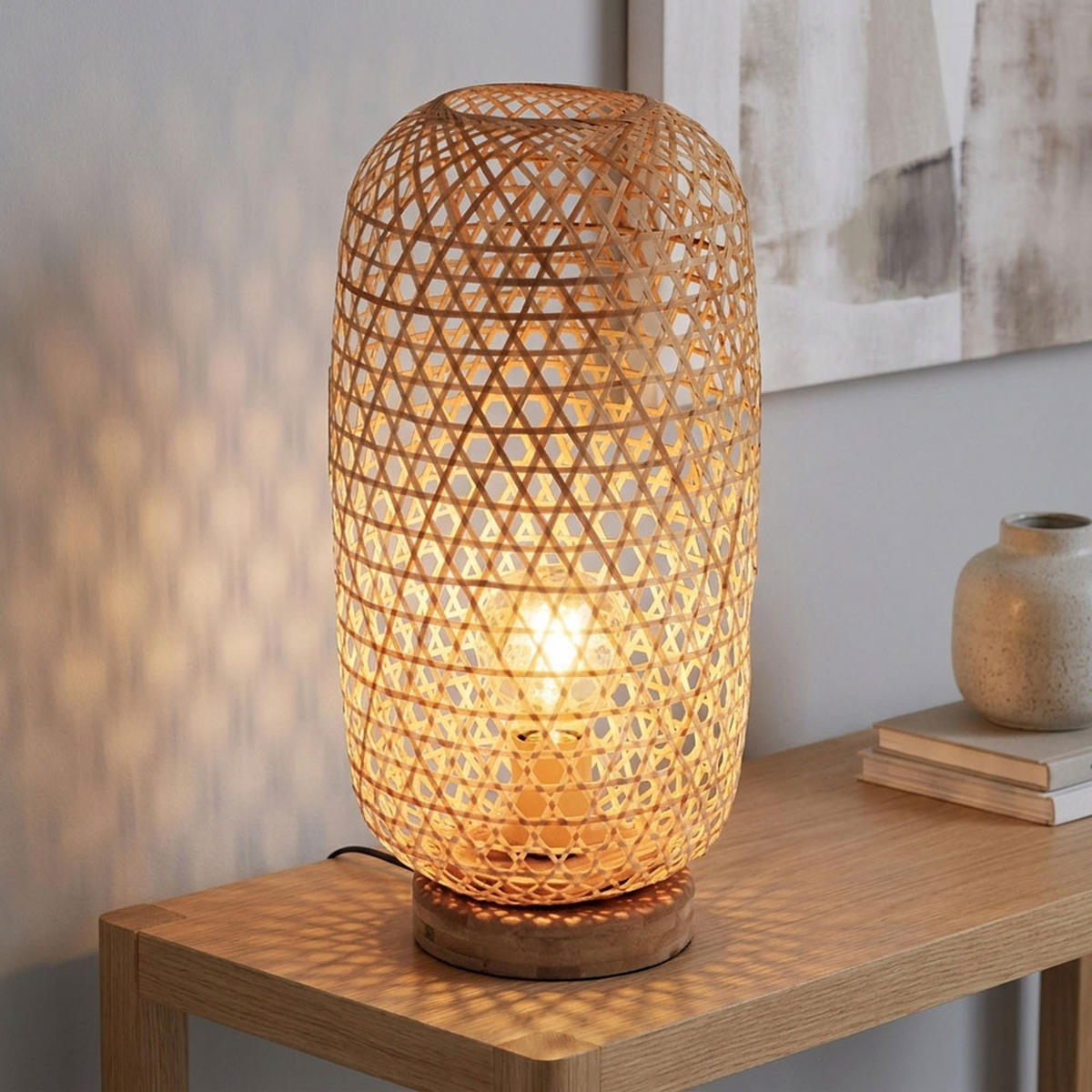LED TISCHLEUCHTE Bambusoptik Braun - Orange, Holz (22/22/46cm) - Globo Lighting