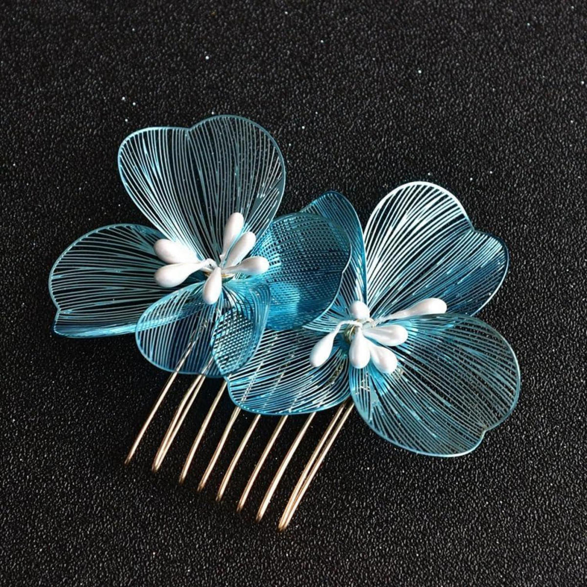 HAARKAMM 4er Set Blume Blau 7 x 6 cm - Blau, Metall (6/1/7cm)