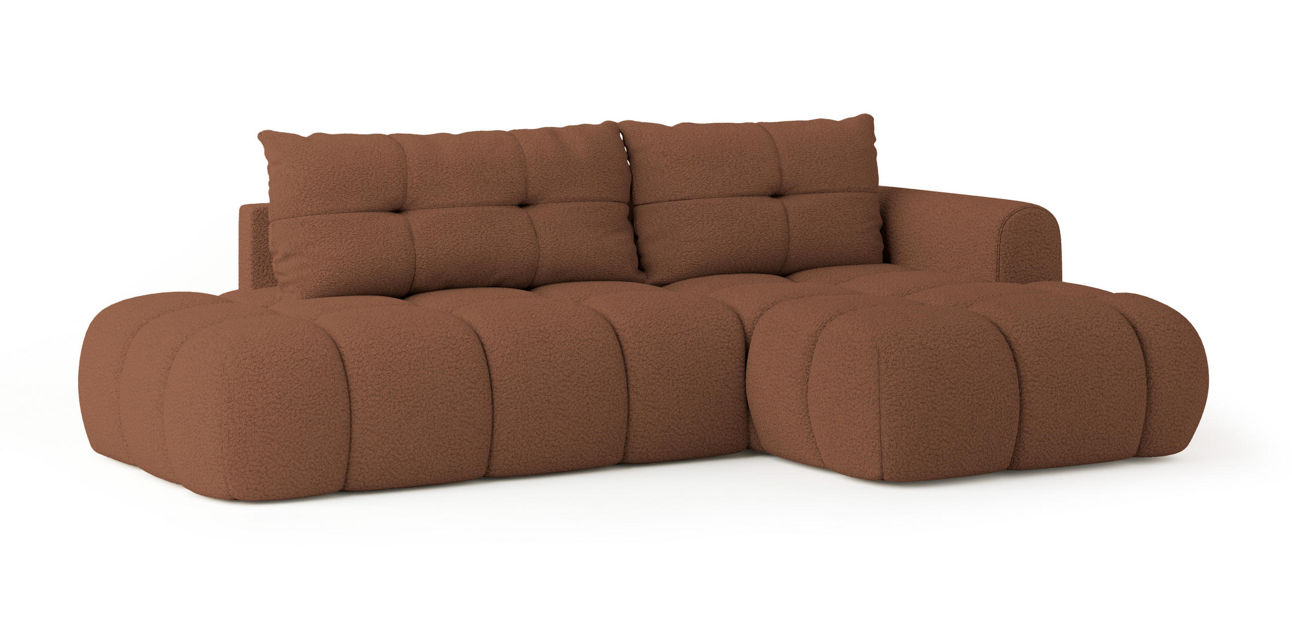 ECKSOFA FLUMA R-S Kupferfarben Boucle-Stoff mit Schlaffunktion - Kupferfarben, Holz (279/158cm) - MASSENO