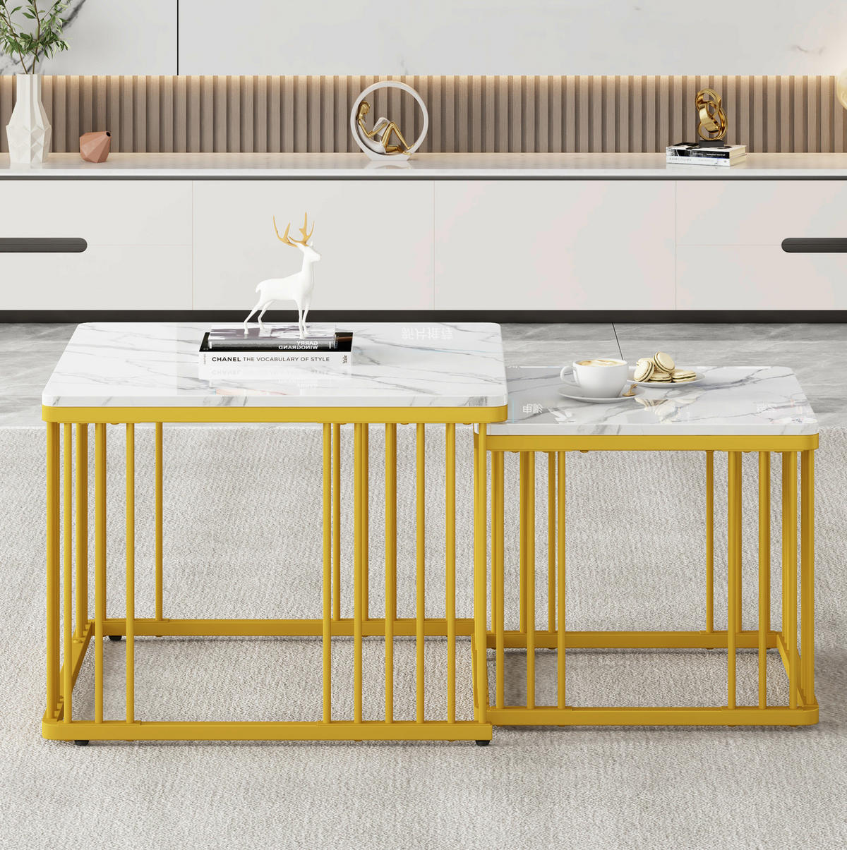 COUCHTISCH aus MDF 60x60x45 & 45x45x40 cm in Weiß - Weiß, Holzwerkstoff (60/60/45cm) - Modfu