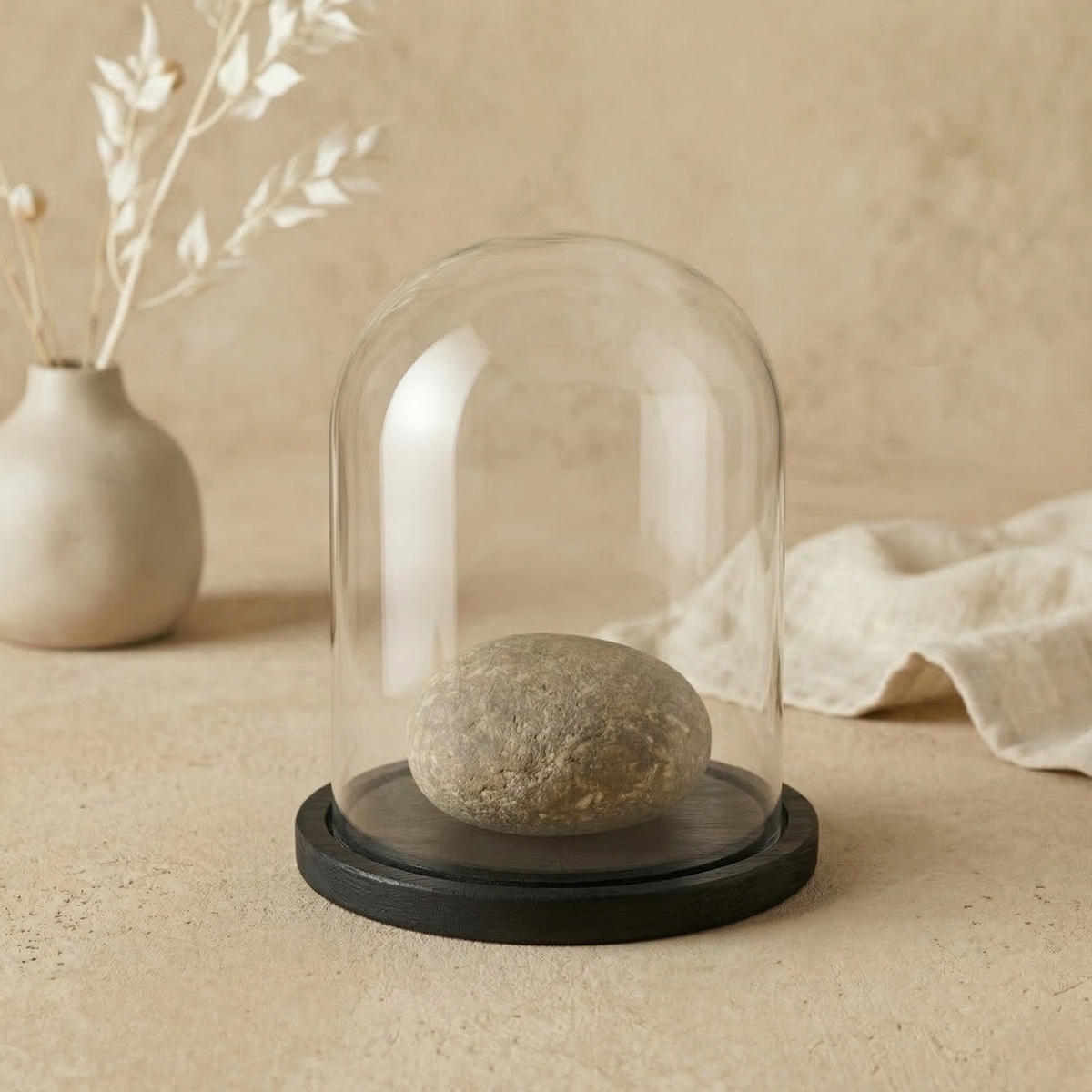 DEKOGLOCKE mit Glassturz Aura 23/23/30 cm - Schwarz, Glas (23/30/23cm) - SCENA LIVING