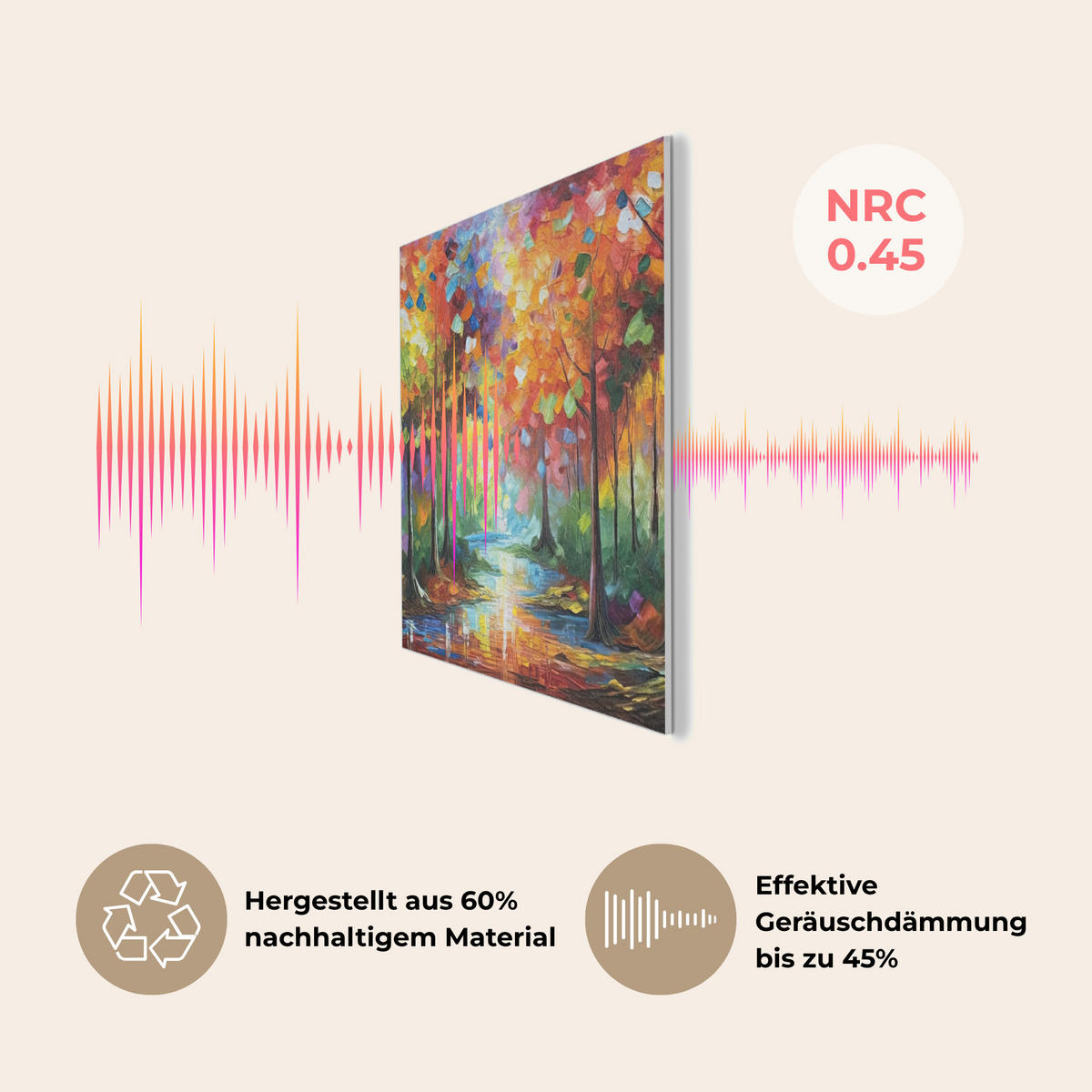 AKUSTIKBILD Landschaft - Wald - Farben - Natur Akustikpaneele 80x80 cm - Multicolor, Kunststoff (80/80/0.9cm) - MuchoWow