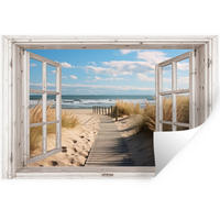 WANDTATTOO Fenster - Meer - Küste - Natur - Ausblick - Strand - Wattenmeer 60x40 cm - Beige, Kunststoff (60/40/0.1cm) - MuchoWow