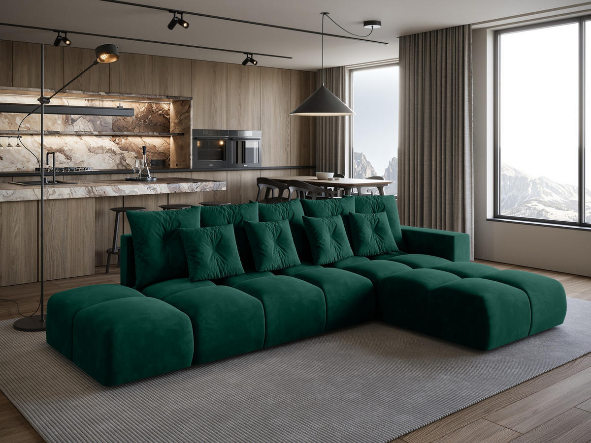 ECKSOFA mit Schlaffunktion RAMIRO Grün - Dunkelgrün, Textil (325/185cm)