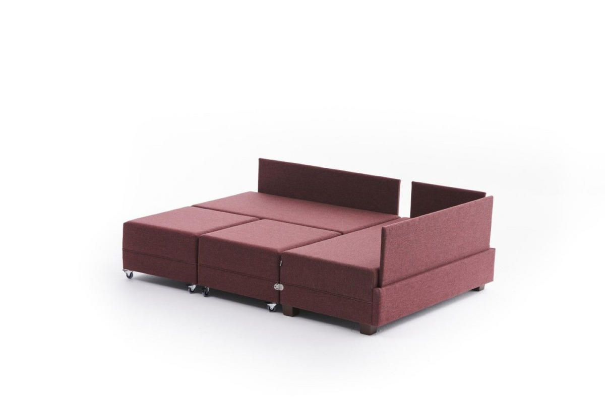 ECKSOFA mit rollbarer Schlaffunktion - Rot/Walnussfarben, Holz/Textil (210/280cm) - myHomelando