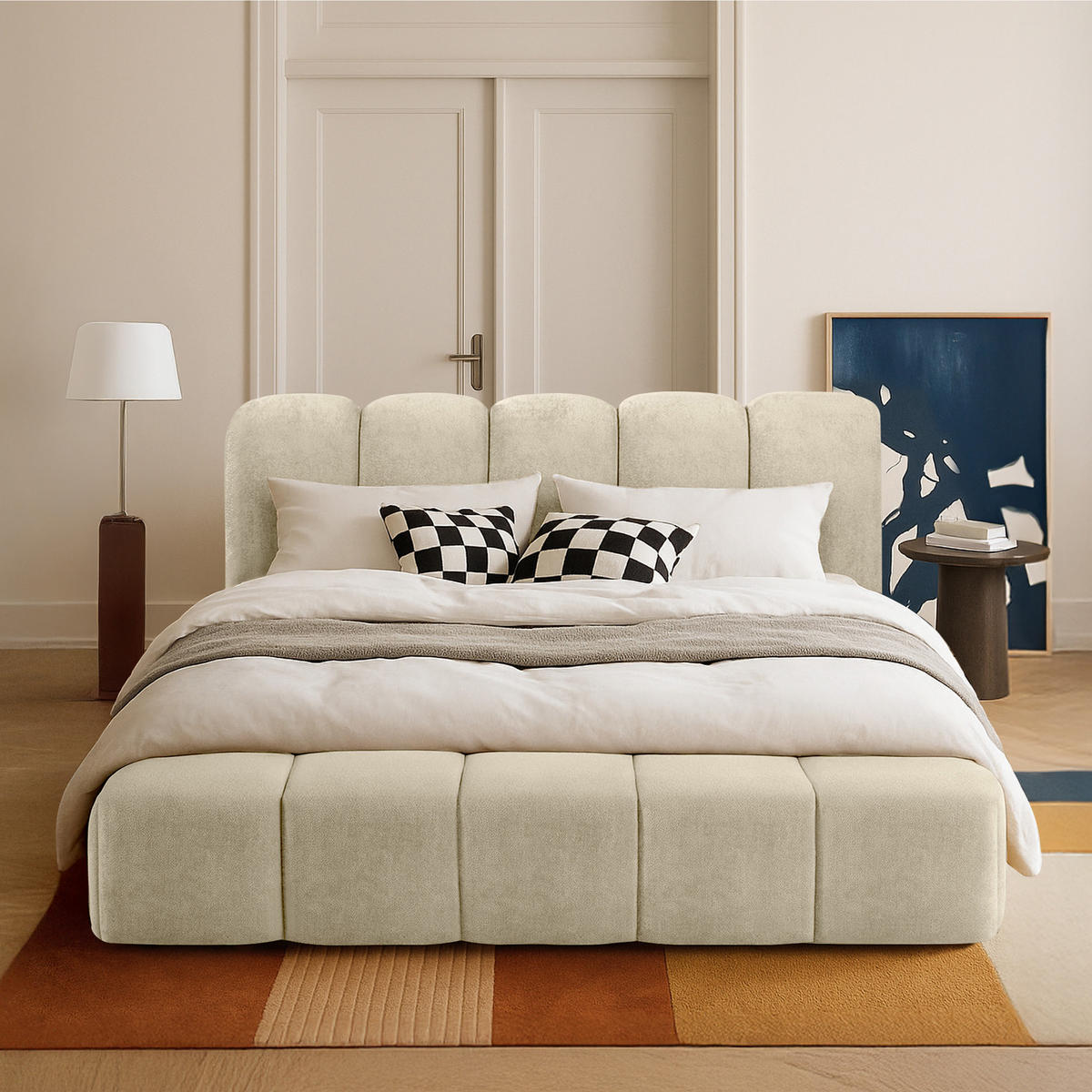 POLSTERBETT MERIDE Chenille, Ecru - Ecru/Schwarz, Holz/Textil (180/200cm) - KONSIMO®