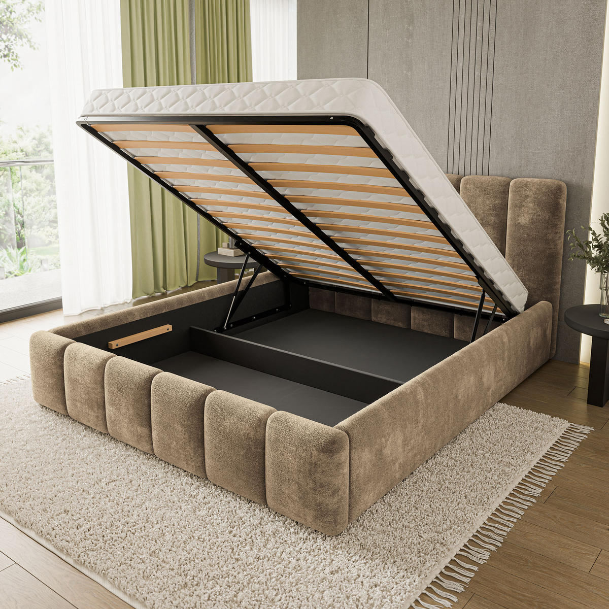 POLSTERBETT ATTORA LM 160x200 cm mit Bettkästen - Beige - Beige, Holz (160/200cm) - MASSENO