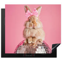 HERDABDECKPLATTE Schleife - Discoball - Kaninchen Abdeckung Ceranfeld 59x51 cm - Pink, Kunststoff (59/51/0.2cm) - MuchoWow