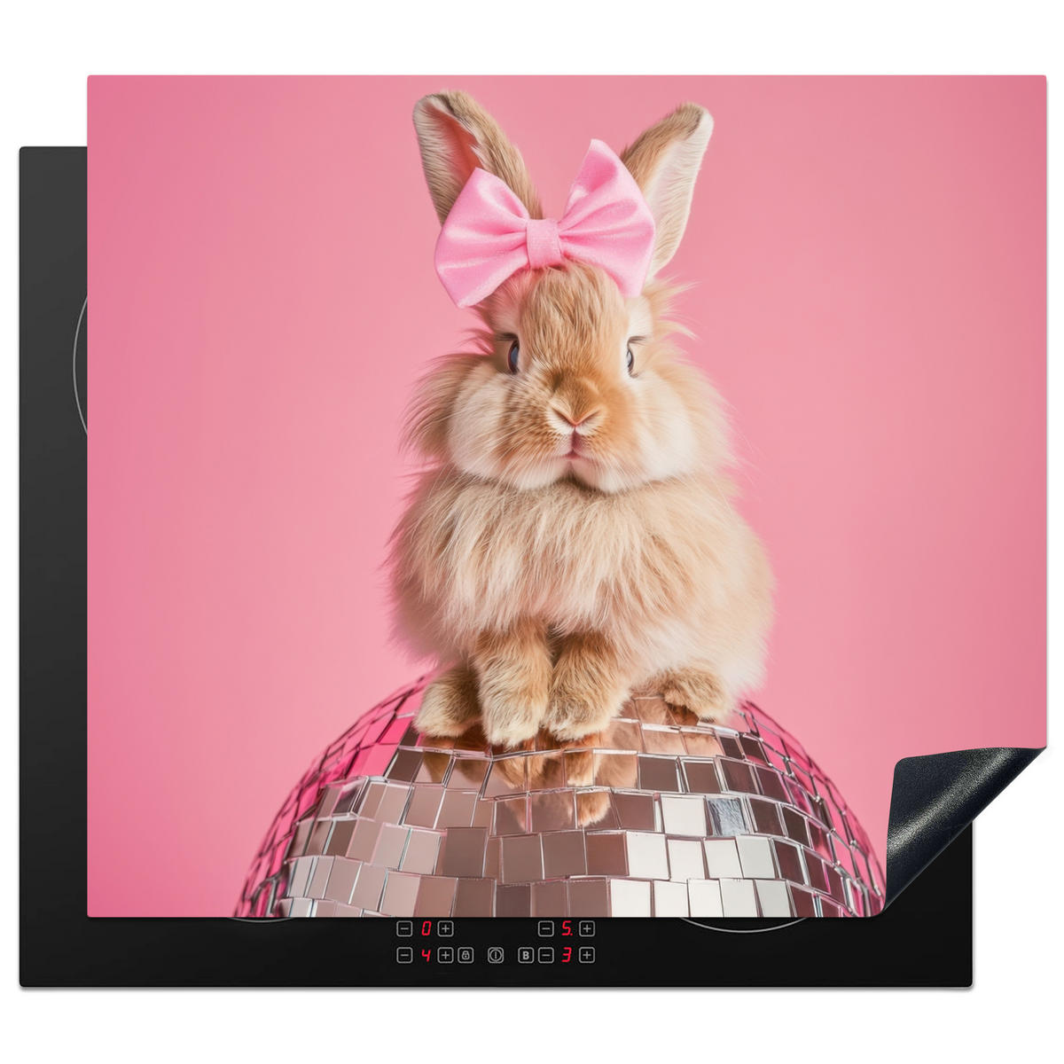 HERDABDECKPLATTE Schleife - Discoball - Kaninchen Abdeckung Ceranfeld 59x51 cm - Pink, Kunststoff (59/51/0.2cm) - MuchoWow