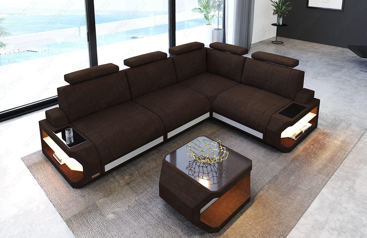ECKSOFA Siena Braun Weiß Strukturstoff - Braun, Kunststoff (272/272cm)