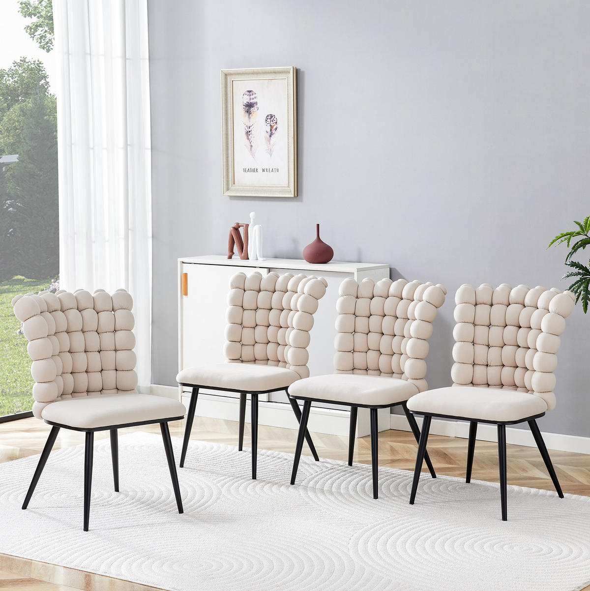 ESSZIMMERSTUHL 2er-Set Samt Off White mit Metallbeinen Schwarz - Weiß, Metall (48/88/54cm) - Meubliv