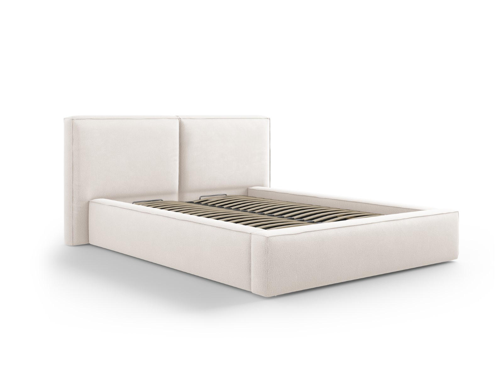 BETT mit Bettkasten und Kopfteil Jodie aus strukturiertem Stoff leichtes beige 140x200cm - Beige, Textil (140/200cm) - Micadoni