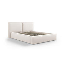 BETT mit Bettkasten und Kopfteil Jodie aus strukturiertem Stoff leichtes beige 140x200cm - Beige, Textil (140/200cm) - Micadoni