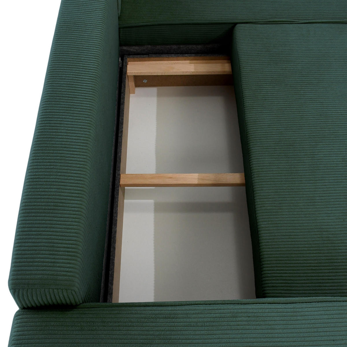 ECKSCHLAFSOFA Neapol mit Bettkasten, 255 cm, Cord-Stoff, Grün - Schwarz/Grün, Textil (256/148cm) - Beautysofa