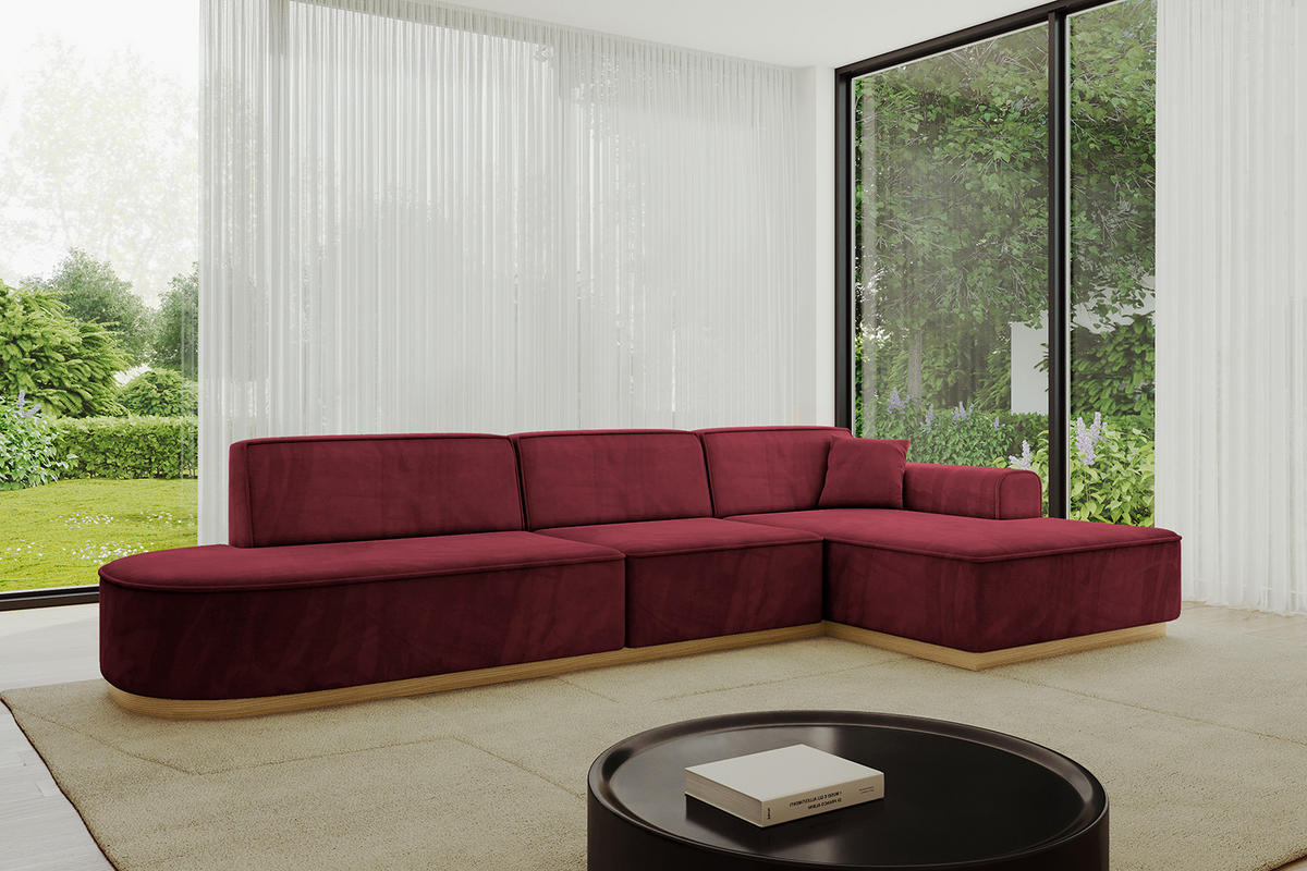 ECKSOFA Ottomane Rechts IREA-L2-v2 - 327x165x80 cm Bordeauxrot - Bordeaux, Holzwerkstoff/Textil (327/165cm) - ALTDECOR