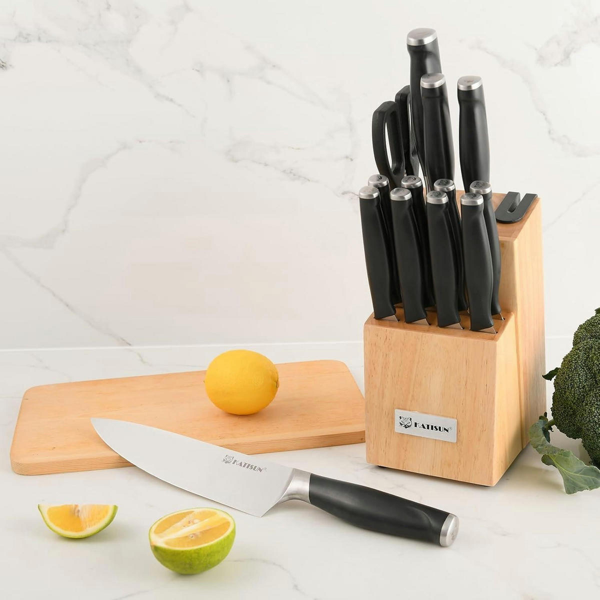 MESSERBLOCK-SET 15-teilig Deutsche Stahl Schwarz/Natürlich - Schwarz, Holz (16.6/37.2/17.7cm)