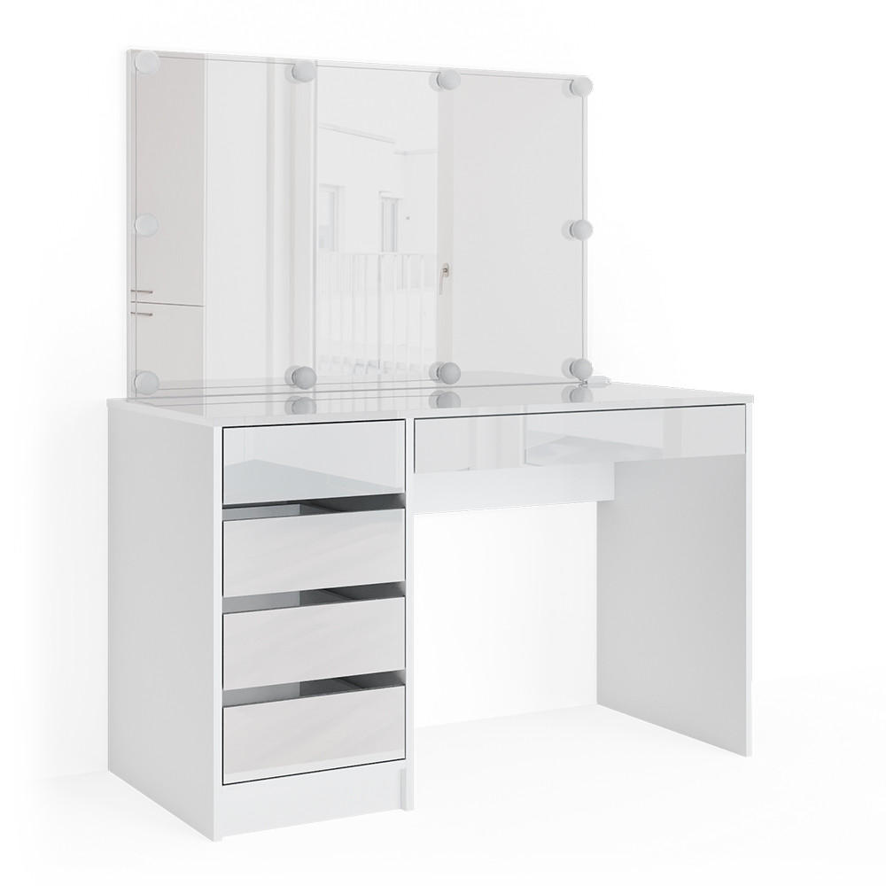 SCHMINKTISCH Sherry Weiß 120 cm mit LED Beleuchtung - Weiß, Holzwerkstoff (120/75/55cm) - Vicco