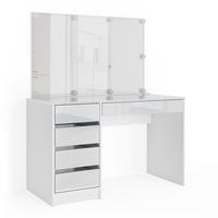 SCHMINKTISCH Sherry Weiß 120 cm mit LED Beleuchtung - Weiß, Holzwerkstoff (120/75/55cm) - Vicco
