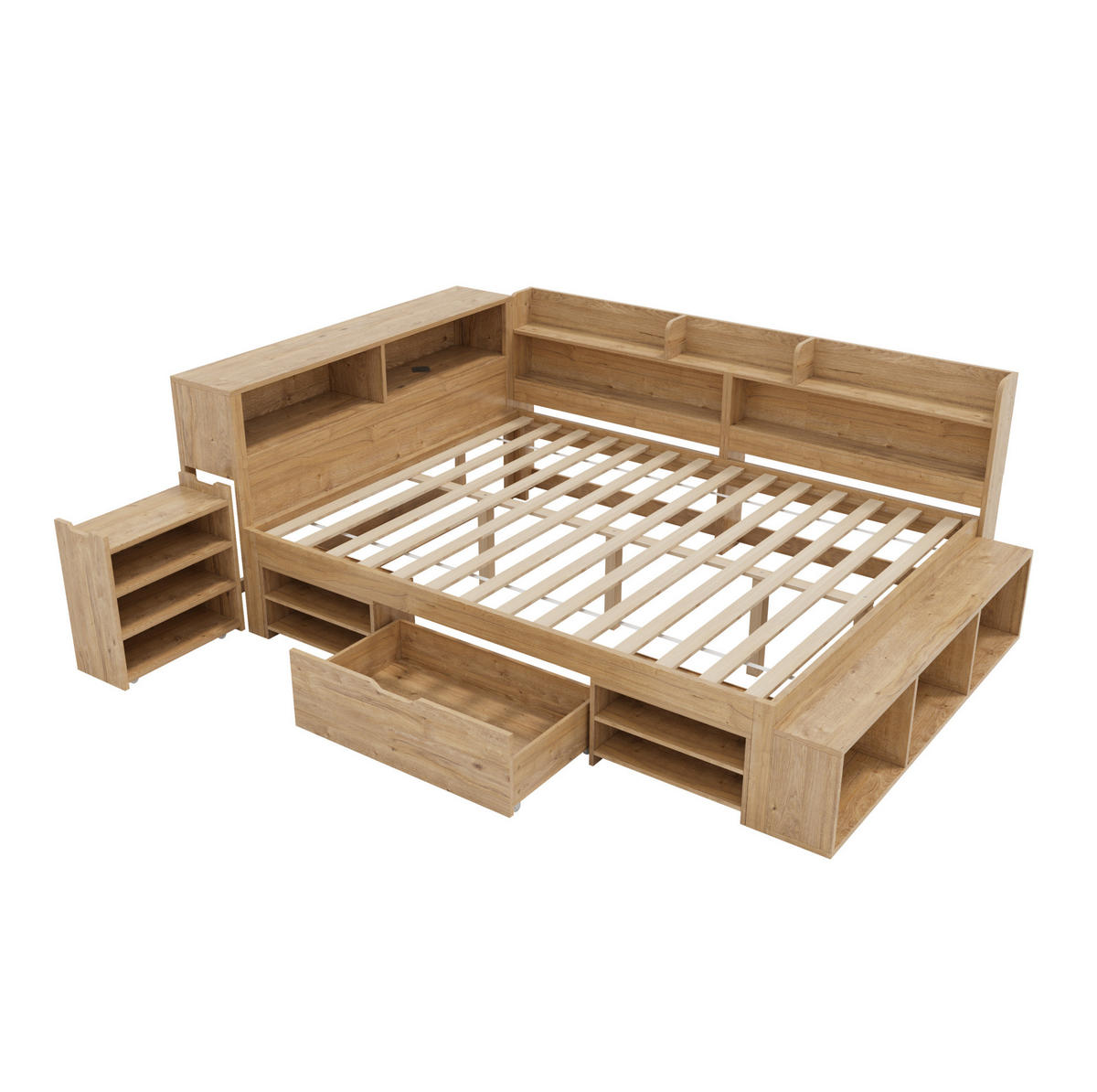KINDERBETT aus Plywood 140x200 cm in Natur mit Stauraum - Naturfarben, Holzwerkstoff (140/200cm) - Modfu