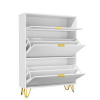 SCHUHSCHRANK Weiß, 3 Klappen, gerillte Front, Goldgriffe - Weiß, Holz (80/118/24cm)