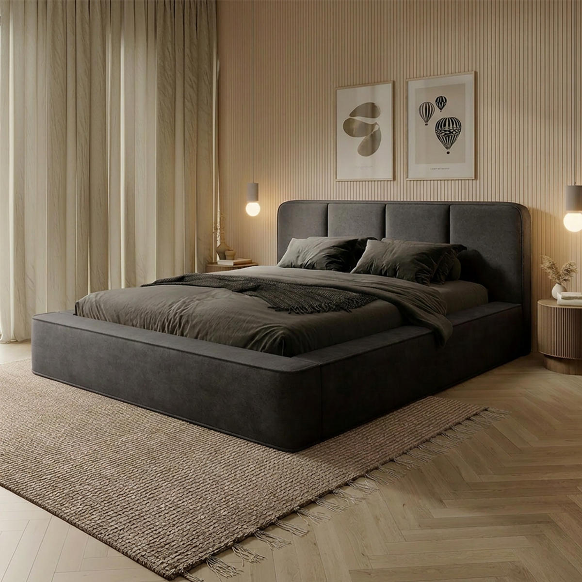 POLSTERBETT RANDELA 180x200 cm, Anthrazit - Anthrazit, Textil (200/180cm) - Fedve