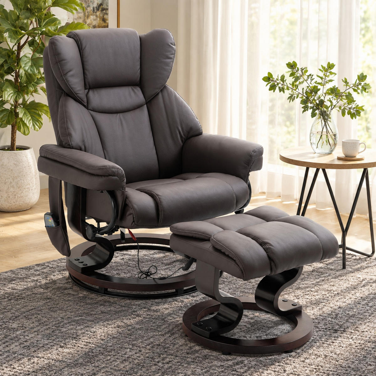 MASSAGESESSEL in Braun 82x79x101 cm mit Hocker, Liegefunktion und 360°-Drehfunktion - Braun, Metall (79/101/82cm) - IVMEU
