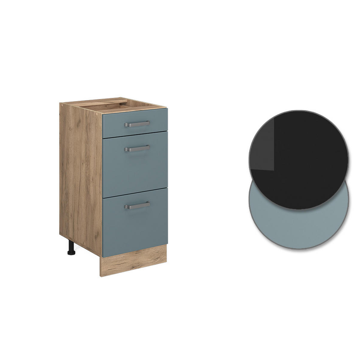KÜCHENUNTERSCHRANK R-Line Blau-Grau 40 cm mit Schubladen, AP Anthrazit - Honigeiche/Eiche Wotan, Holzwerkstoff (40/81.6/60cm) - Vicco