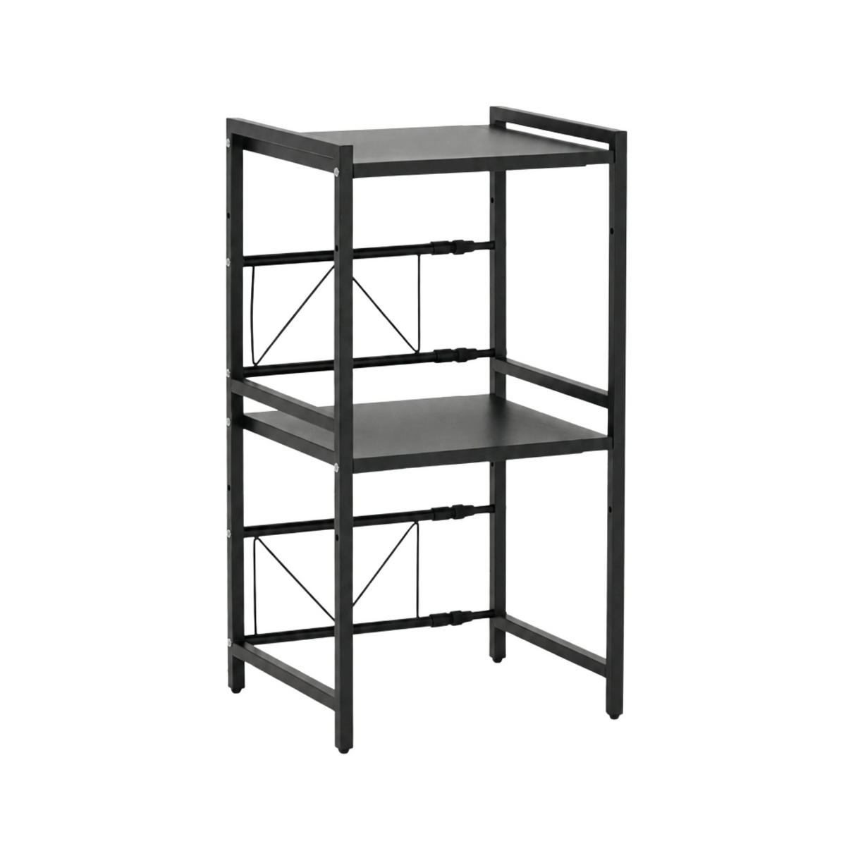 VERSTELLBARES Mikrowellenregal NEXO mit Ablagefläche 3-Stufig HxBxT 80x40-60x36 cm Ausziehbar zwischen 40-60cm Metall Schwarz - Schwarz, Metall (60/80/36cm) - BERLINLODGE