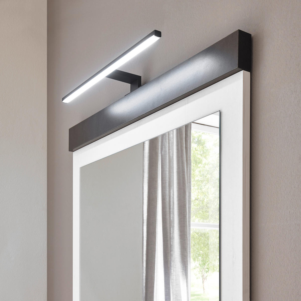 BADSPIEGEL weiß Pinie, anthrazit Landhaus, Wandspiegel mit Ablage 56 cm - Anthrazit/Weiß, Holzwerkstoff (56/95/10cm) - Furn.Design
