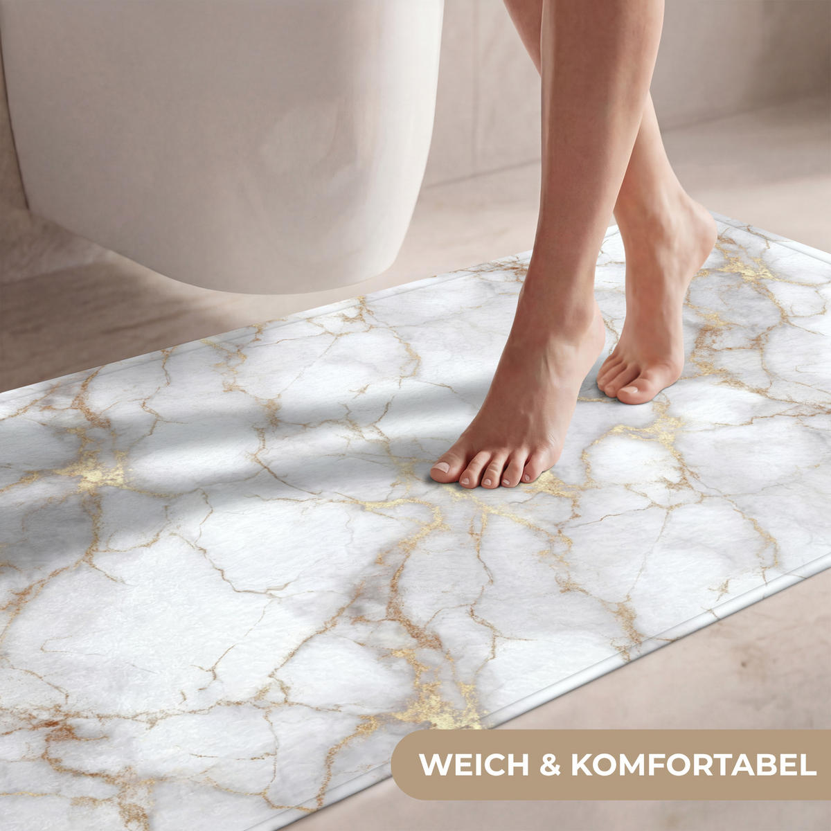 WC-VORLEGER Weiß - Gold - Marmor - Grau WC Teppich 120x60 cm - Weiß, Kunststoff/Textil (120/1cm) - OnlyWow