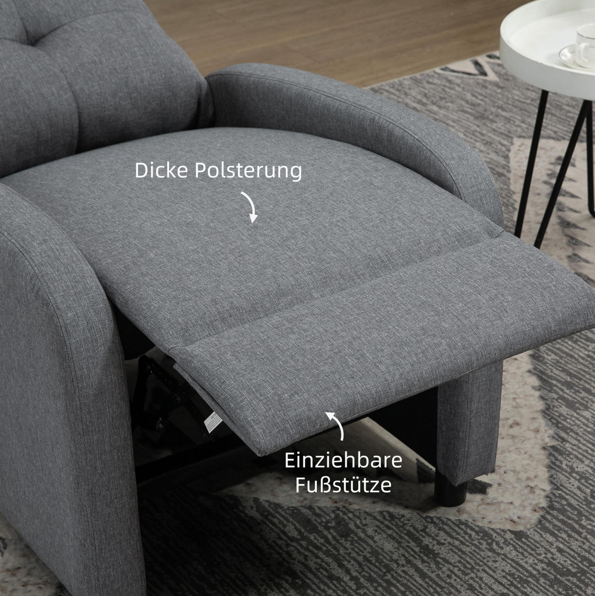 RELAXSESSEL 67/87/98 cm in Grau mit Liegefunktion und Taschenfederkern - Grau, Textil (87/98/67cm) - Flora Grace