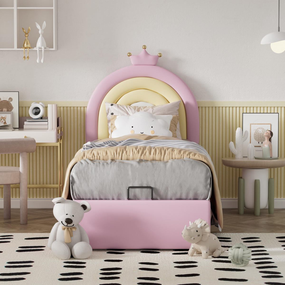 POLSTERBETT 90/200 cm Rosa mit höhenverstellbarem Kopfteil und Lattenrost - Rosa, Kunststoff (90/200cm) - OKWISH