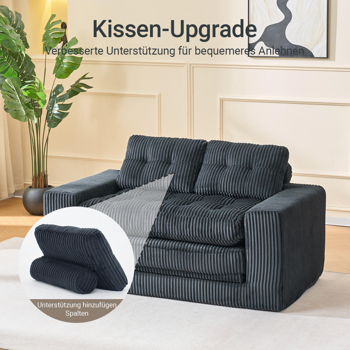 SCHLAFSOFA DE-35274 2-in-1 Schwarz - Schwarz, Textil (85/54/140cm) - ComfortXL