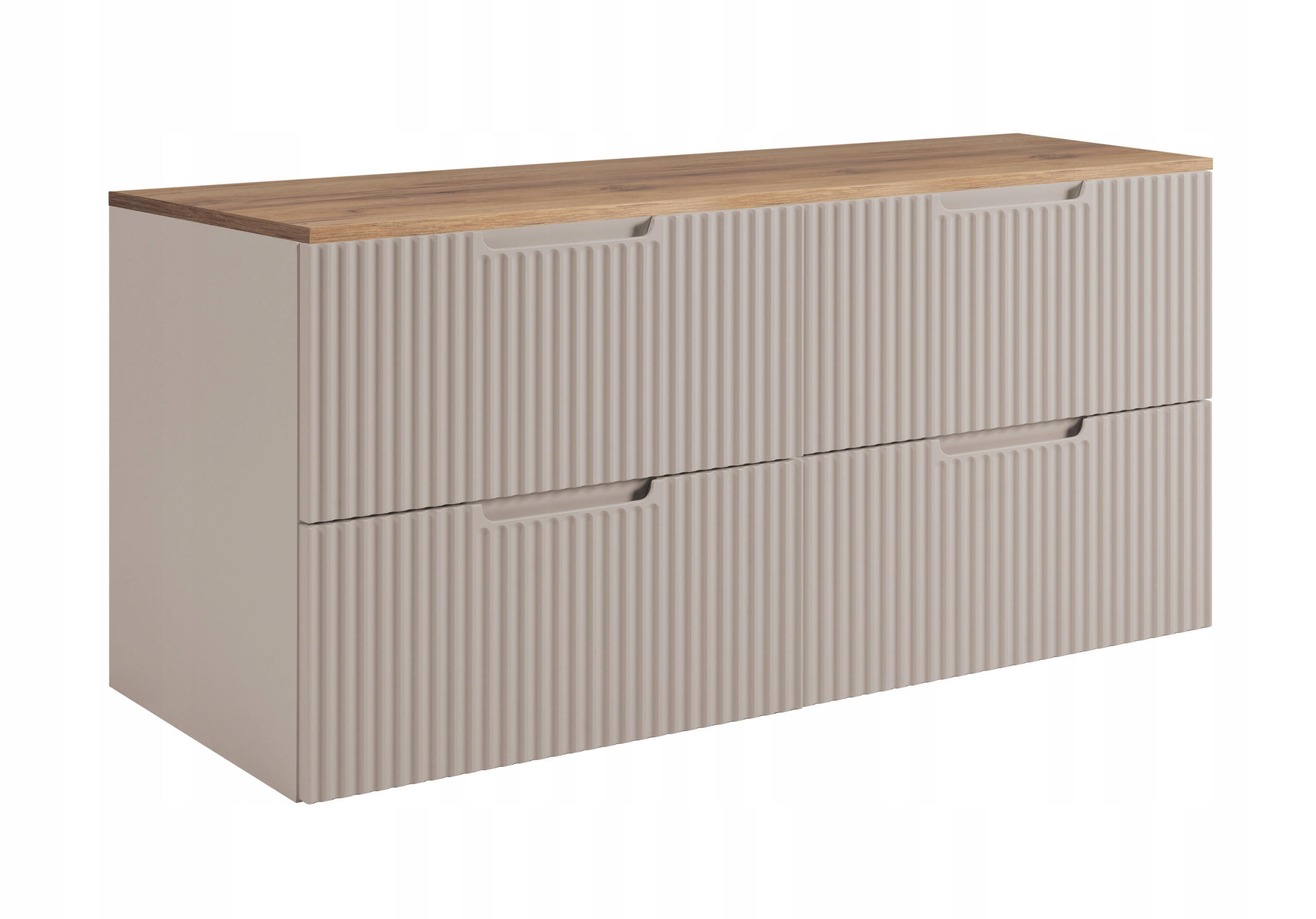 WASCHBECKUNTERSCHRANK VENA 120 cm mit Arbeitsplatte Farbe: Eiche Craft gerillte Vorderseite Kaschmir - Kaschmir/Eichefarben, Holzwerkstoff (120/58/46cm) - Rodan