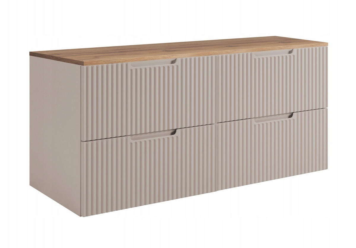 WASCHBECKUNTERSCHRANK VENA 120 cm mit Arbeitsplatte Farbe: Eiche Craft gerillte Vorderseite Kaschmir - Kaschmir/Eichefarben, Holzwerkstoff (120/58/46cm) - Rodan