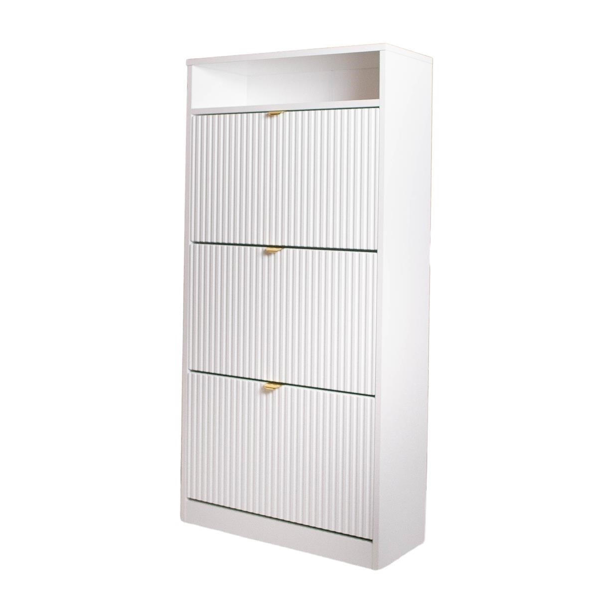 SCHUHSCHRANK Mia, Weiß mit goldenem Griff - Goldfarben/Weiß, Holzwerkstoff (60/125/24cm) - Bettso