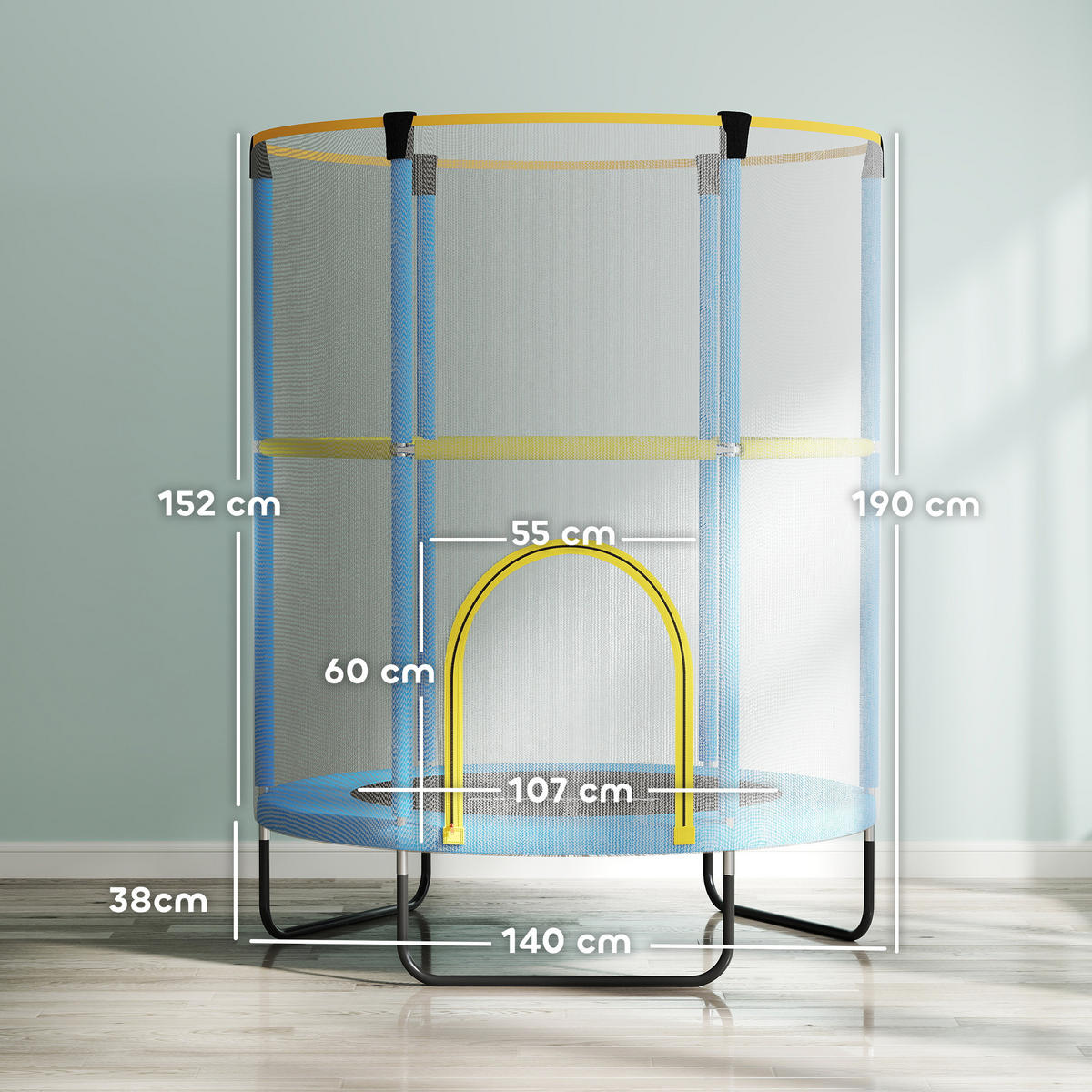 KINDER TRAMPOLIN, Blau+Gelb, Stahl, Kunststoff - Blau, Metall (140/140cm) - AIYAPLAY