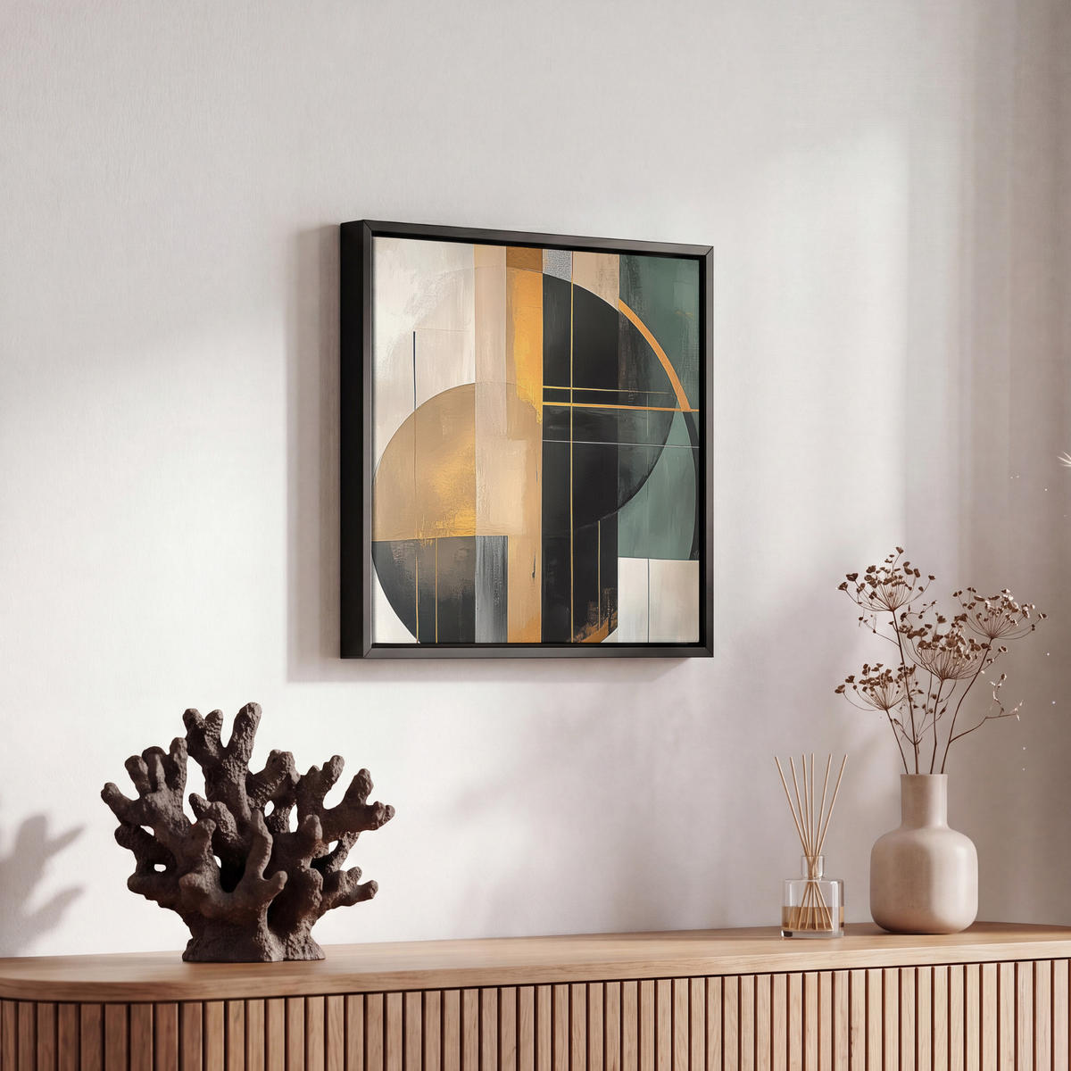 LEINWAND Bilder mit Rahmen - Abstrakt - Gold - Bronze - Grün - Formen - Modern - 20x20 - Multicolor, Textil (20/20cm) - MuchoWow