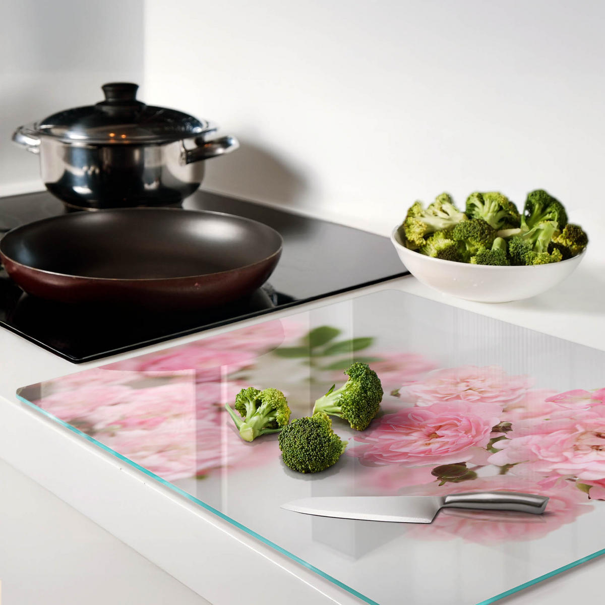 GLASPLATTE 60x52 cm Wildrosen - Pink, Glas (60/0.4/52cm) - TULUP