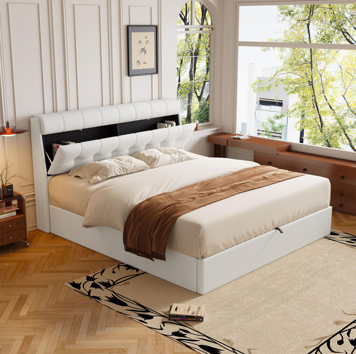 ČALÚNENÁ posteľ 140/190 cm biela s hydraulickým úložným priestorom z PU - biela, plast (140/200cm) - OKWISH