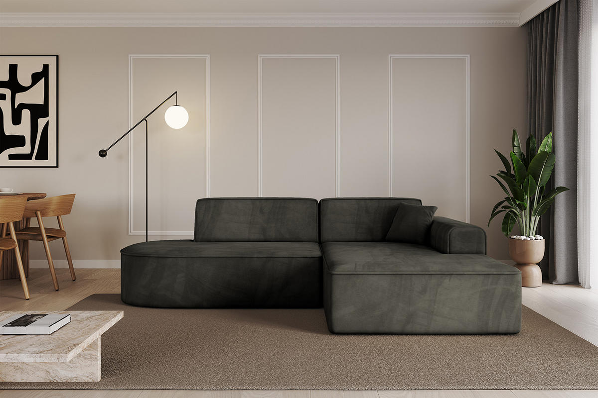 ECKSOFA Ottomane Rechts IREA-L1-v3 - 232x165x77 cm Schwarz - Schwarz, Holzwerkstoff/Textil (232/165cm) - ALTDECOR