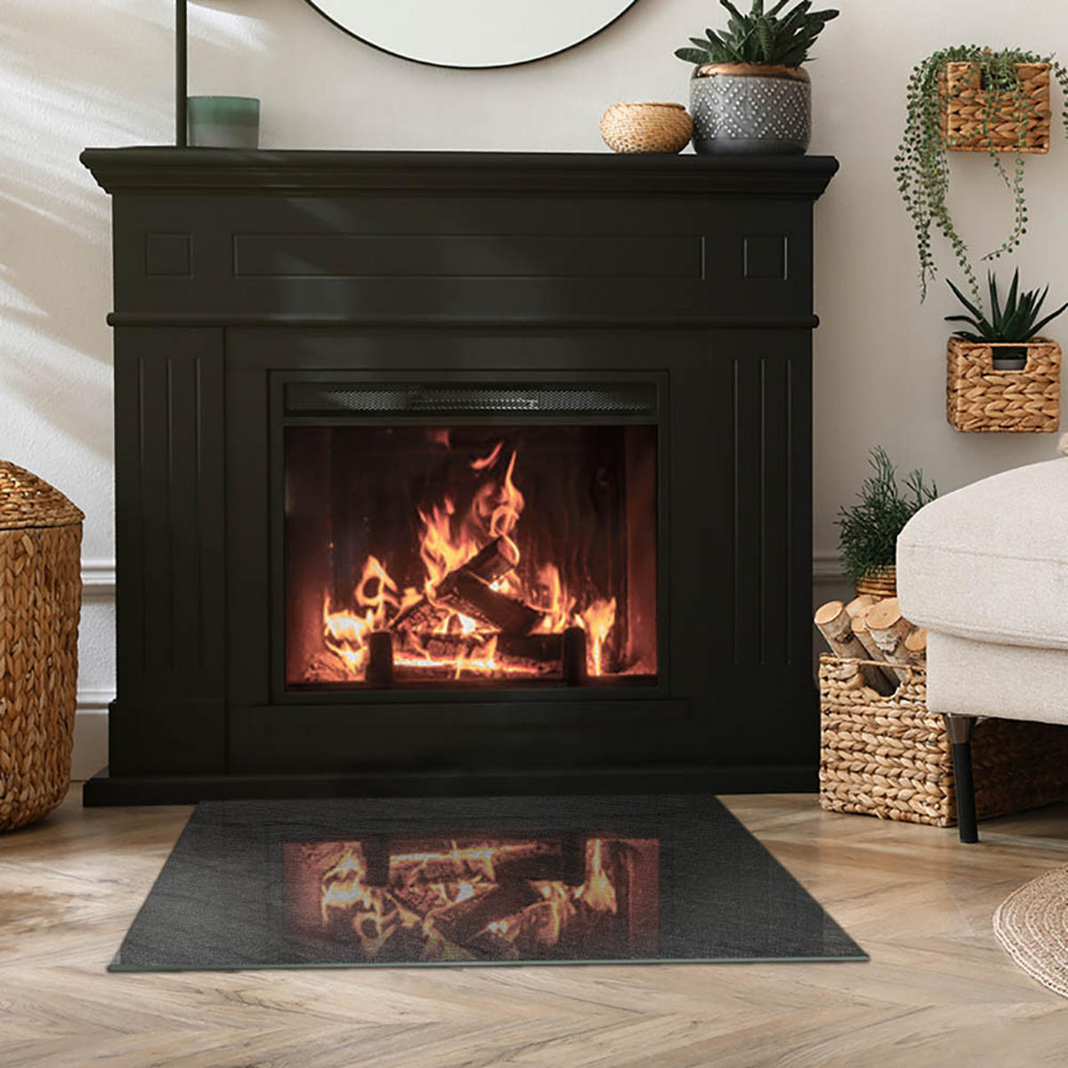 GLASPLATTE für Kamin 80x60 cm Schwarz - Schwarz, Glas (80/60/0.4cm) - ArtPrintCave