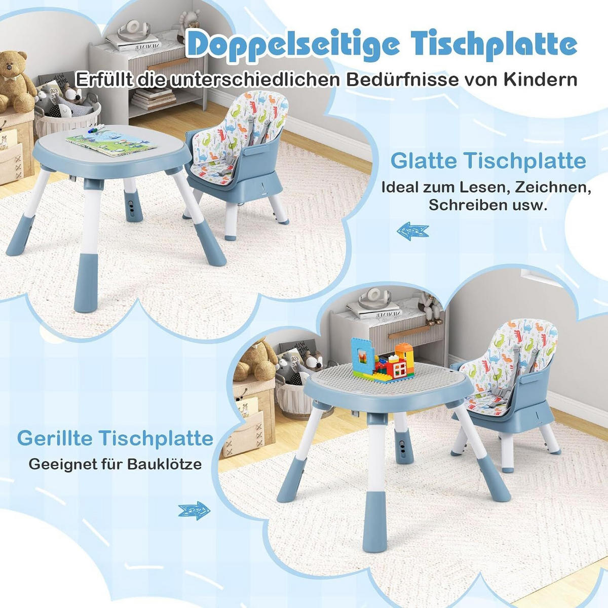 BABYHOCHSTUHL mit abnehmbarem Tablett rosa - Blau, Kunststoff (60/93/60cm) - COSTWAY